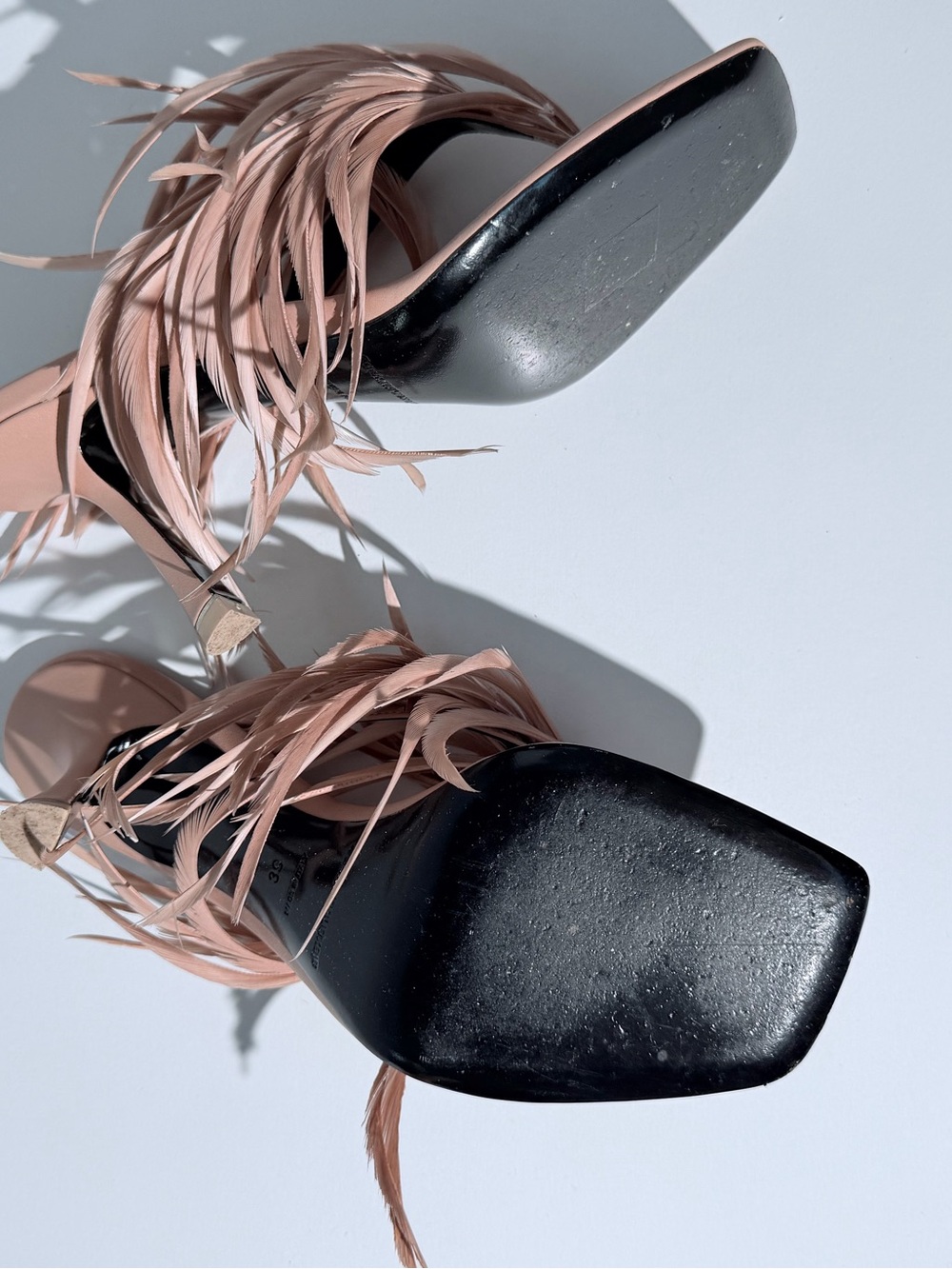 Alexander Wang Ivy Feather Sandal Nude Pink Square-Toe Mules Heels Size 39 - Picture 2 of 4